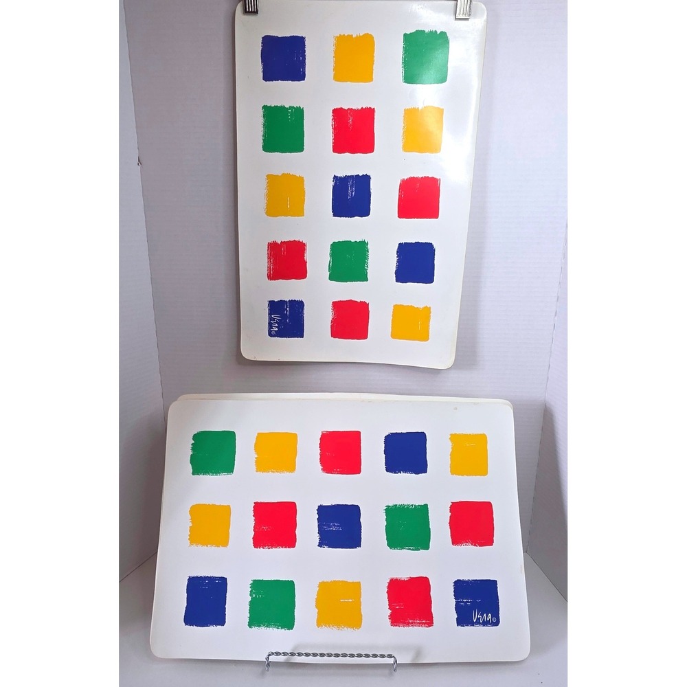 Vera Neumann Vintage Placemats Set of 8 MCM Pop Art Colorful Squares White